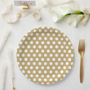 Plato De Papel Puntos de Polka blanco y oro