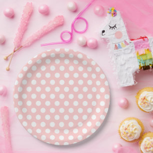 Plato De Papel Puntos de Polka Blanco y Rosa Ligeros