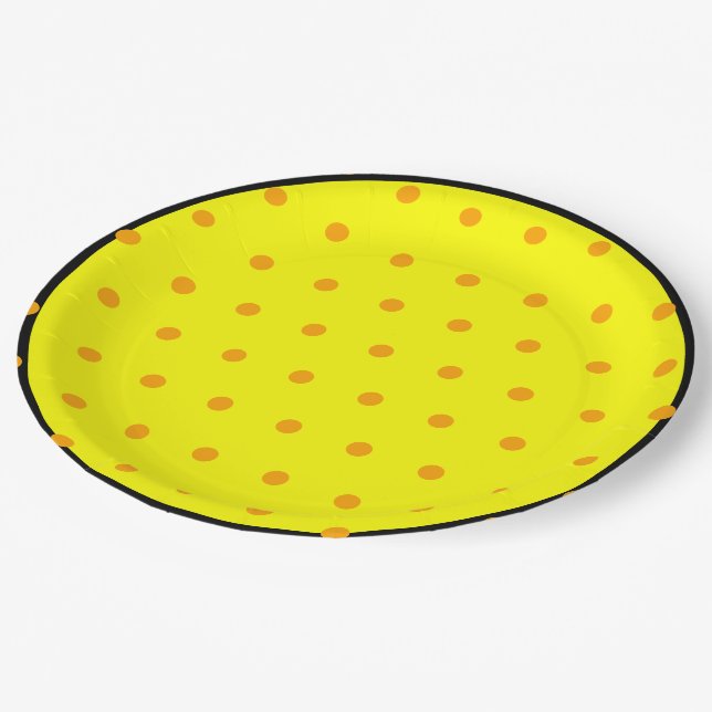 Plato De Papel Puntos de Polka del Naranja negro amarillo (Angular)