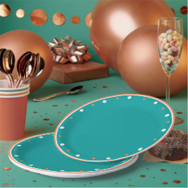 Plato De Papel Puntos de Polka Geométrica Blanca Naranja Quemado 
