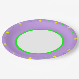 Plato De Papel Puntos de polka geométrica verde morado