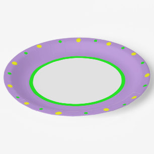 Plato De Papel Puntos de polka geométrica verde morado