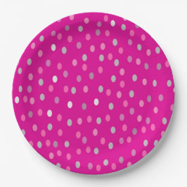 Plato De Papel Puntos de polka magenta