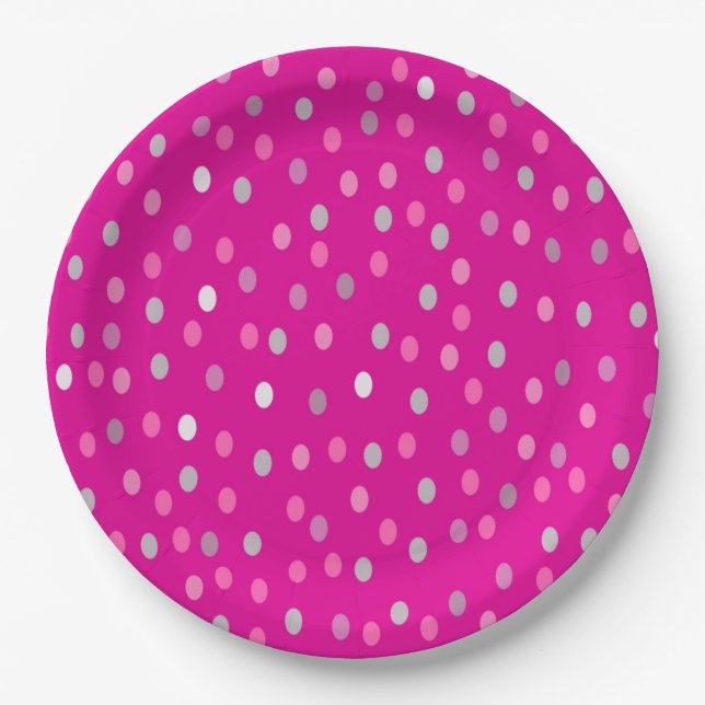 Plato De Papel Puntos de polka magenta (Anverso)