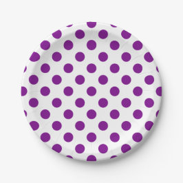 Plato De Papel Puntos de polka morado y blanco