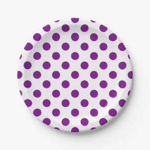 Plato De Papel Puntos de polka morado y blanco
