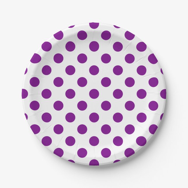 Plato De Papel Puntos de polka morado y blanco (Anverso)