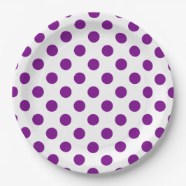 Plato De Papel Puntos de polka morado y blanco