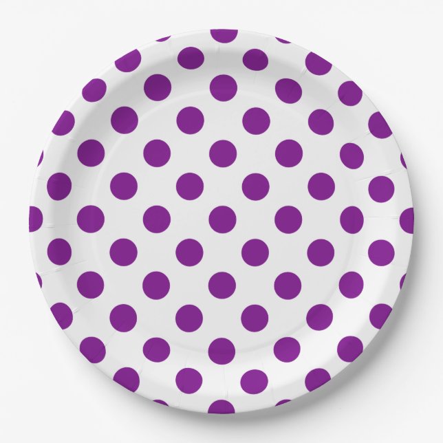 Plato De Papel Puntos de polka morado y blanco (Anverso)