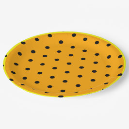 Plato De Papel Puntos de Polka Negro Amarillo naranja