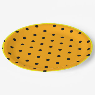 Plato De Papel Puntos de Polka Negro Amarillo naranja