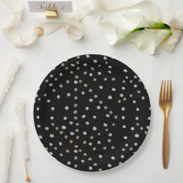 Plato De Papel Puntos de Polka Plata y Oro