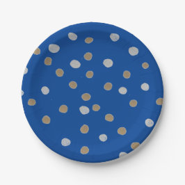 Plato De Papel Puntos de Polka Plata y Oro en Azul