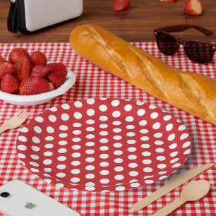 Plato De Papel Puntos de Polka Rojo y Blanco
