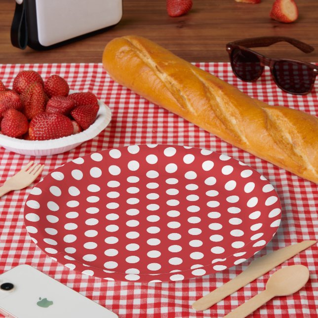 Plato De Papel Puntos de Polka Rojo y Blanco (Picnic)