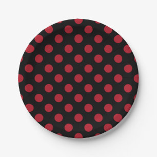 Plato De Papel Puntos de polka rojos y negros