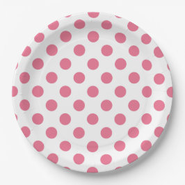 Plato De Papel Puntos de polka rosa y blanco