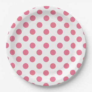 Plato De Papel Puntos de polka rosa y blanco