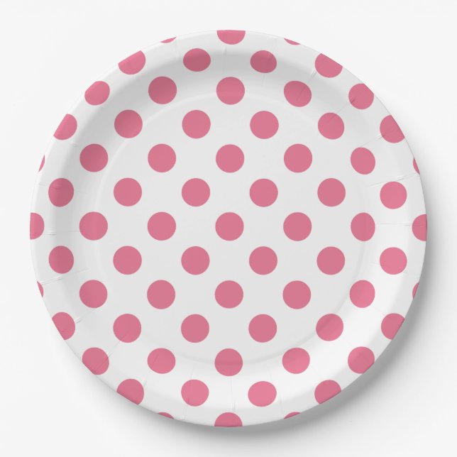 Plato De Papel Puntos de polka rosa y blanco (Anverso)