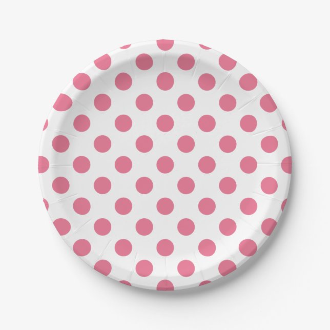 Plato De Papel Puntos de polka rosa y blanco (Anverso)