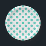 Plato De Papel Puntos de polka turquesa<br><div class="desc">Paquetes de polka turquesa sobre fondo blanco</div>
