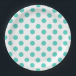 Plato De Papel Puntos de polka turquesa<br><div class="desc">Paquetes de polka turquesa sobre fondo blanco</div>