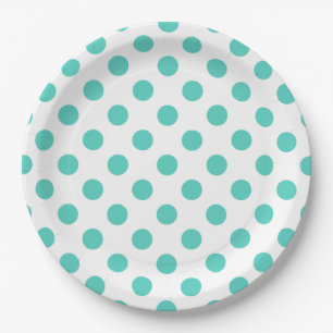 Plato De Papel Puntos de polka turquesa
