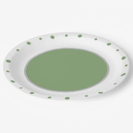 Plato De Papel Puntos de Polka Verde Gris Blanco