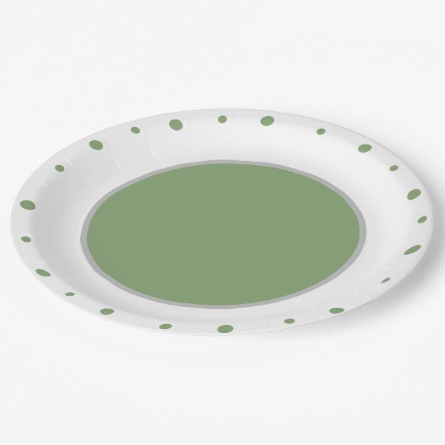 Plato De Papel Puntos de Polka Verde Gris Blanco (Angular)
