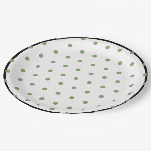 Plato De Papel Puntos de Polka Verde Negro