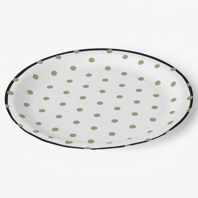 Plato De Papel Puntos de Polka Verde Negro (Angular)