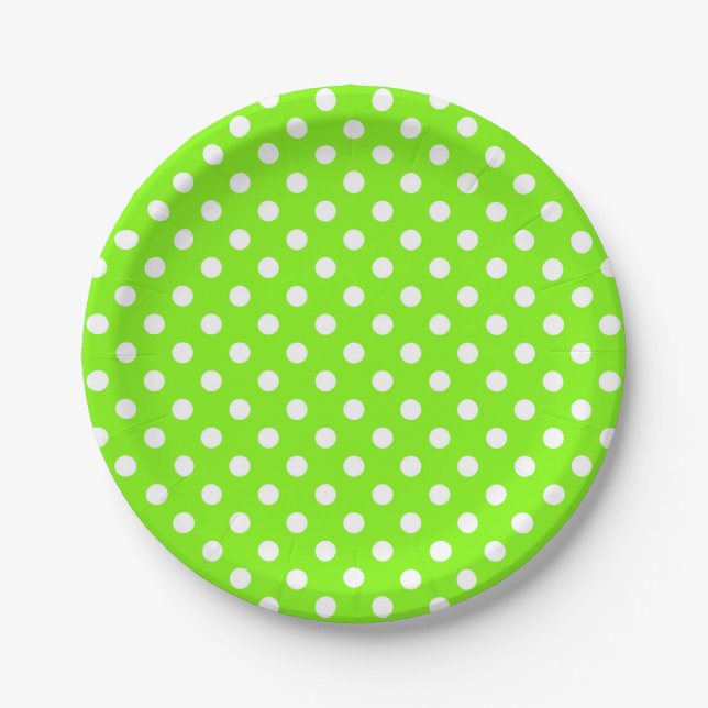 Plato De Papel puntos de polka verdes, blancos y verdes (Anverso)