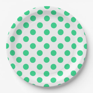 Plato De Papel Puntos de polka verdes y blancos