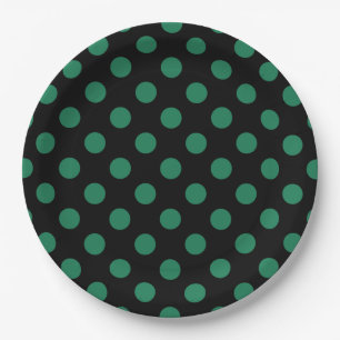 Plato De Papel Puntos de polka verdes y negros