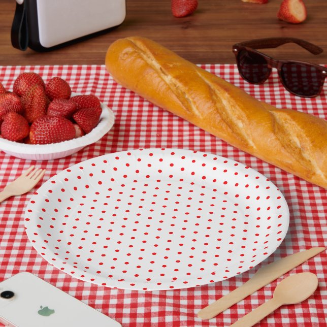 Plato De Papel Puntos del Polka Rojo (Picnic)