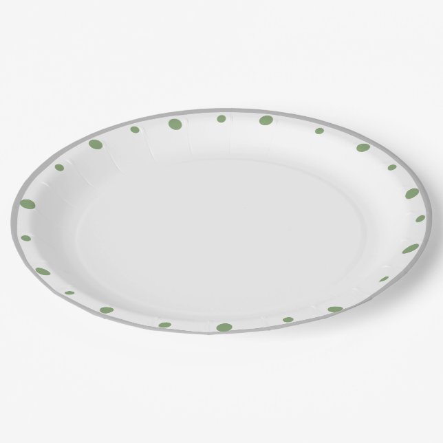 Plato De Papel Puntos geométricos de Polka Verde Gris (Angular)