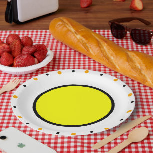 Plato De Papel Puntos negros del Naranja amarillo