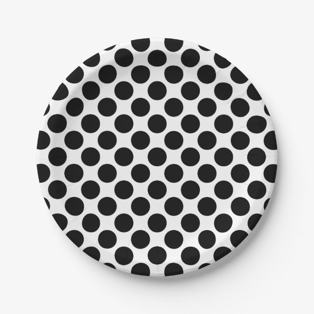 Plato De Papel Puntos retro grandes - blanco y negro (Anverso)