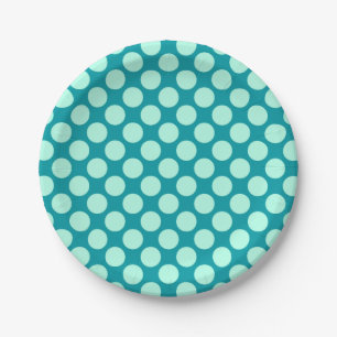 Plato De Papel Puntos retro grandes - turquesa y aqua