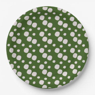 Plato De Papel Puntos rosados en verde frondoso