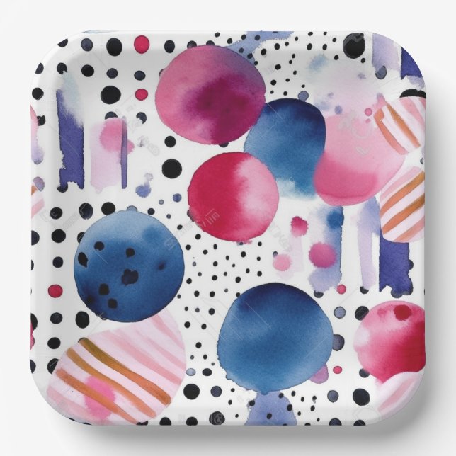 Plato De Papel Puntos y franjas 2 (Anverso)