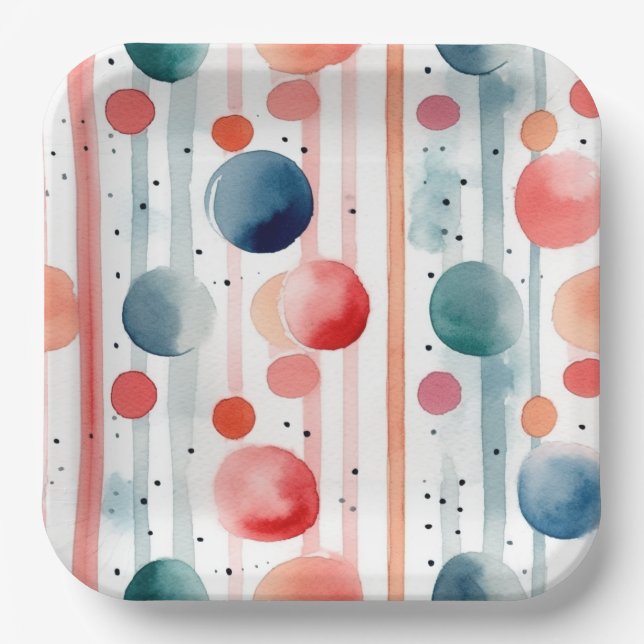 Plato De Papel Puntos y franjas 8 (Anverso)