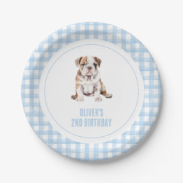 Plato De Papel Puppy bulldog preppy plaid birthday