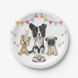Plato De Papel Puppy Dog Pawty Pug Border Collie Yorki Cumpleaños