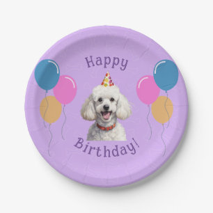 Plato De Papel Puppy Dog Purple Birthday Paw-ty