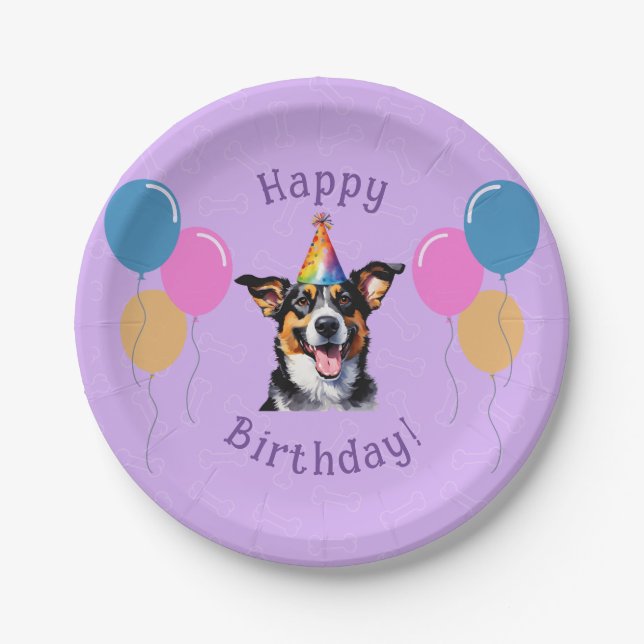 Plato De Papel Puppy Perro Cumpleaños Paw-ty (Anverso)