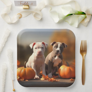 Plato De Papel Puppy Pitbull Calabaza deslumbrante de otoño