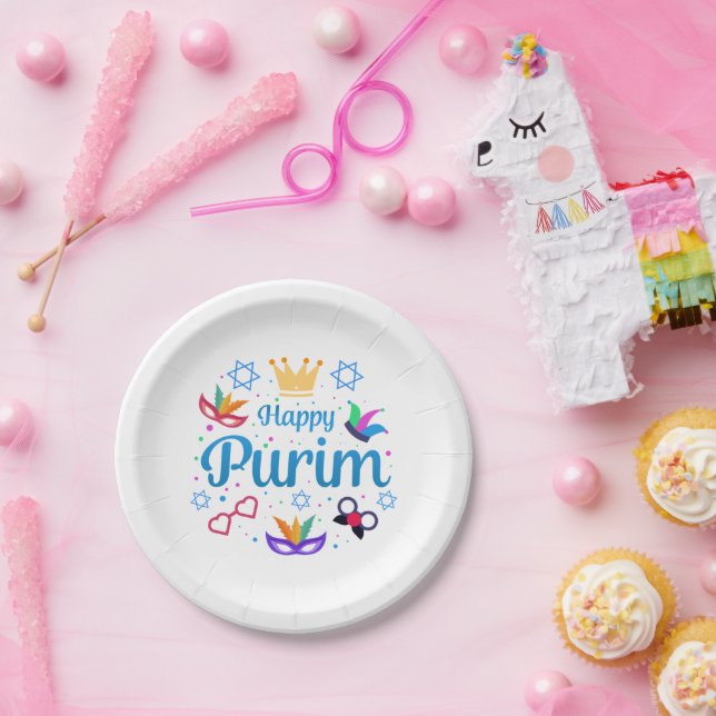 Plato De Papel Purim feliz (Fiesta)