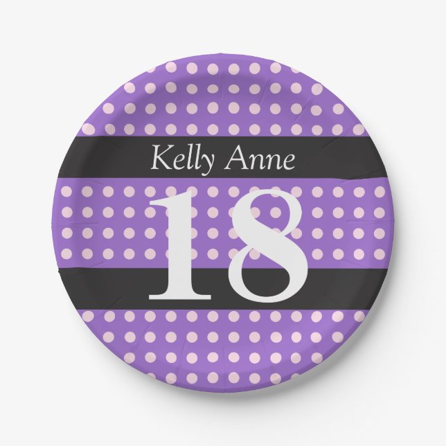 Plato De Papel Purple 18th Birthday Pink Polka Dots Plate de pape (Anverso)