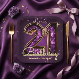 Plato De Papel Purple Amethyst Crystal Gold 21st Birthday